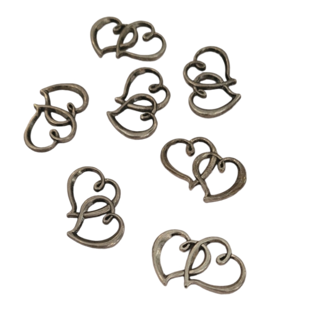 7 Piece Sterling Silver Double Hearts Charms for Jewelry Making